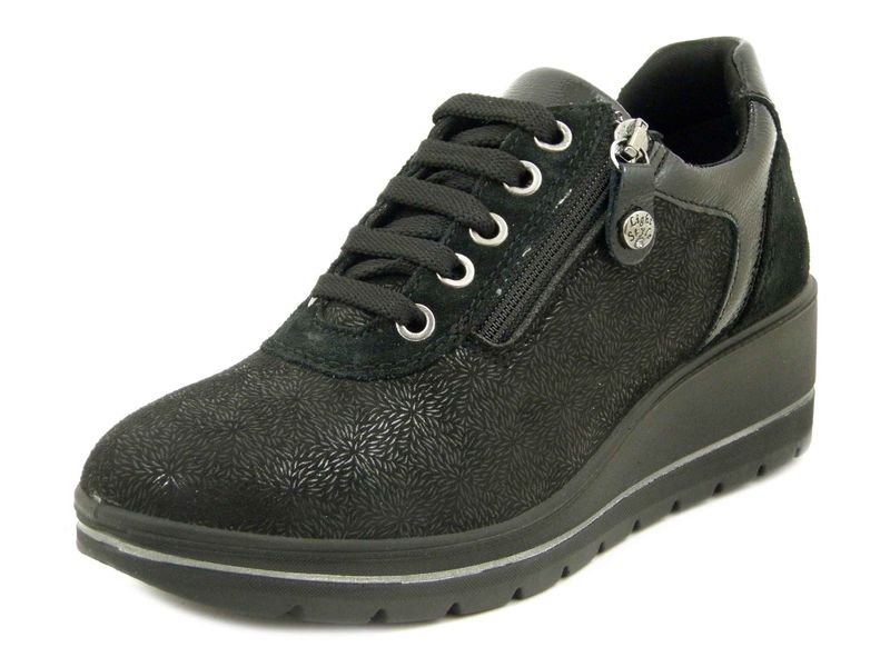 Sneakers Donna Elasticizzate in Tessuto Nero con Cerniera, Zeppa Media 5 cm, Imac - 856260
