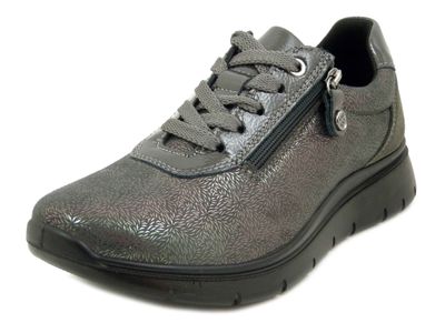 Sneakers Donna Elasticizzate in Tessuto Grigio con Cerniera, Zeppa Bassa, Pianta Larga, IMAC - 856510