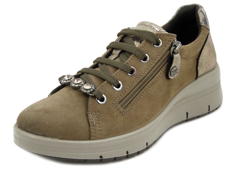 Sneakers Donna Gioiello in Pelle Camoscio Beige Taupe, Zeppa Bassa, IMAC - 856171
