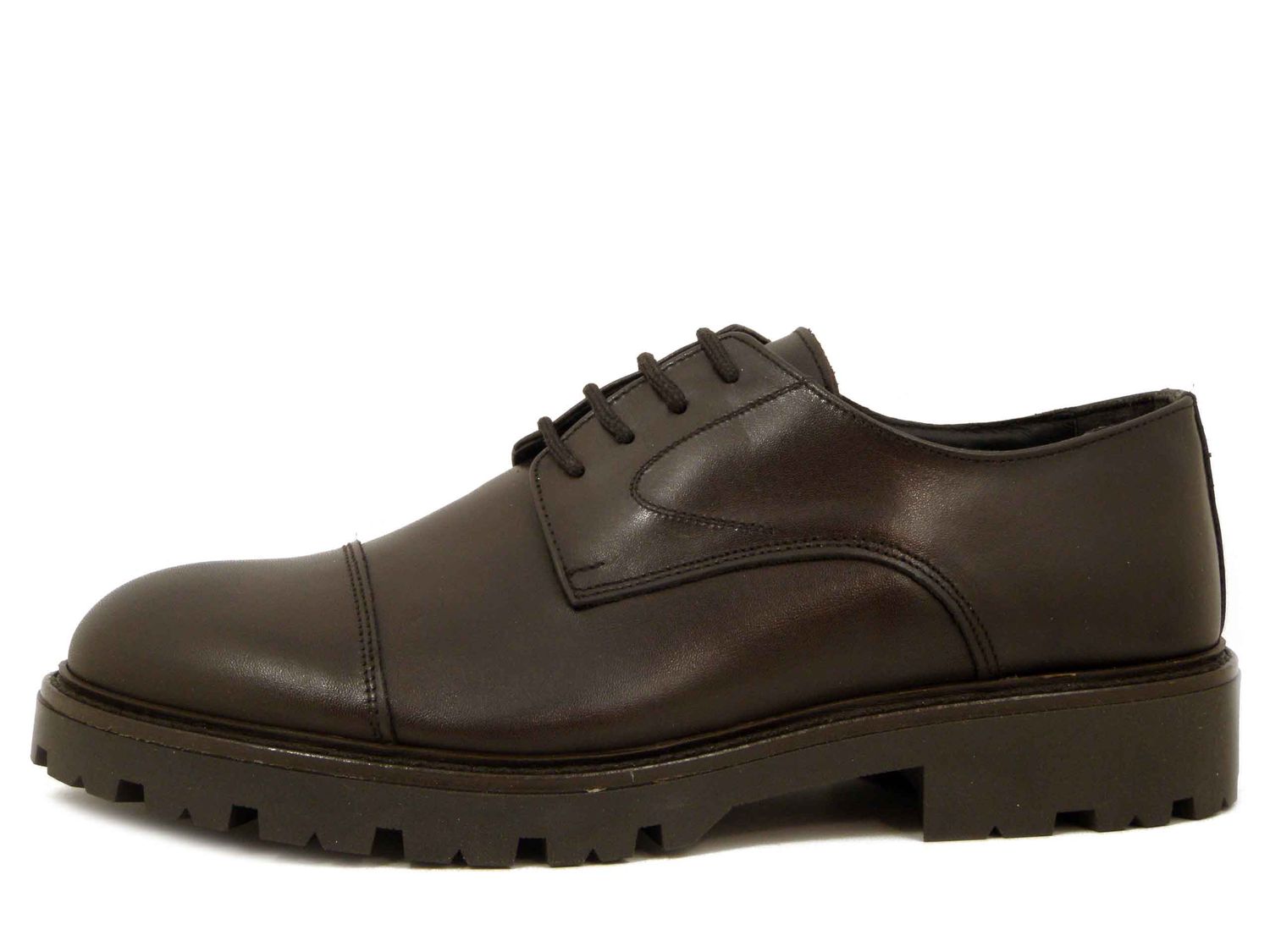 Scarpe Derby Uomo Stringate in Pelle Marrone scuro, Made in Italy, Osvaldo Pericoli - 3005