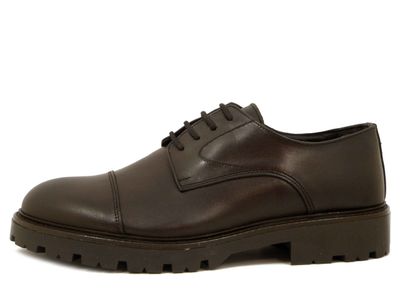 Scarpe Derby Uomo Stringate in Pelle Marrone scuro, Made in Italy, Osvaldo Pericoli - 3005 Scarpe Derby Uomo Stringate in Pelle Marrone scuro, Made in Italy, Osvaldo Pericoli - 3005