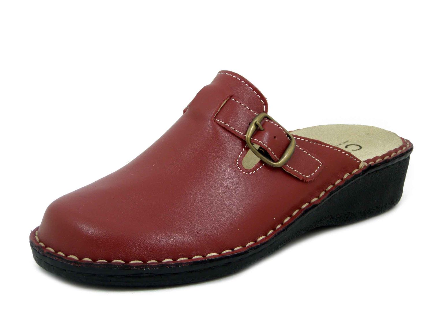 Pantofole Donna Linea Sanitaria in Pelle Rosso, Plantare Estraibile, Zeppa Bassa, CINZIA SOFT - 2020DN