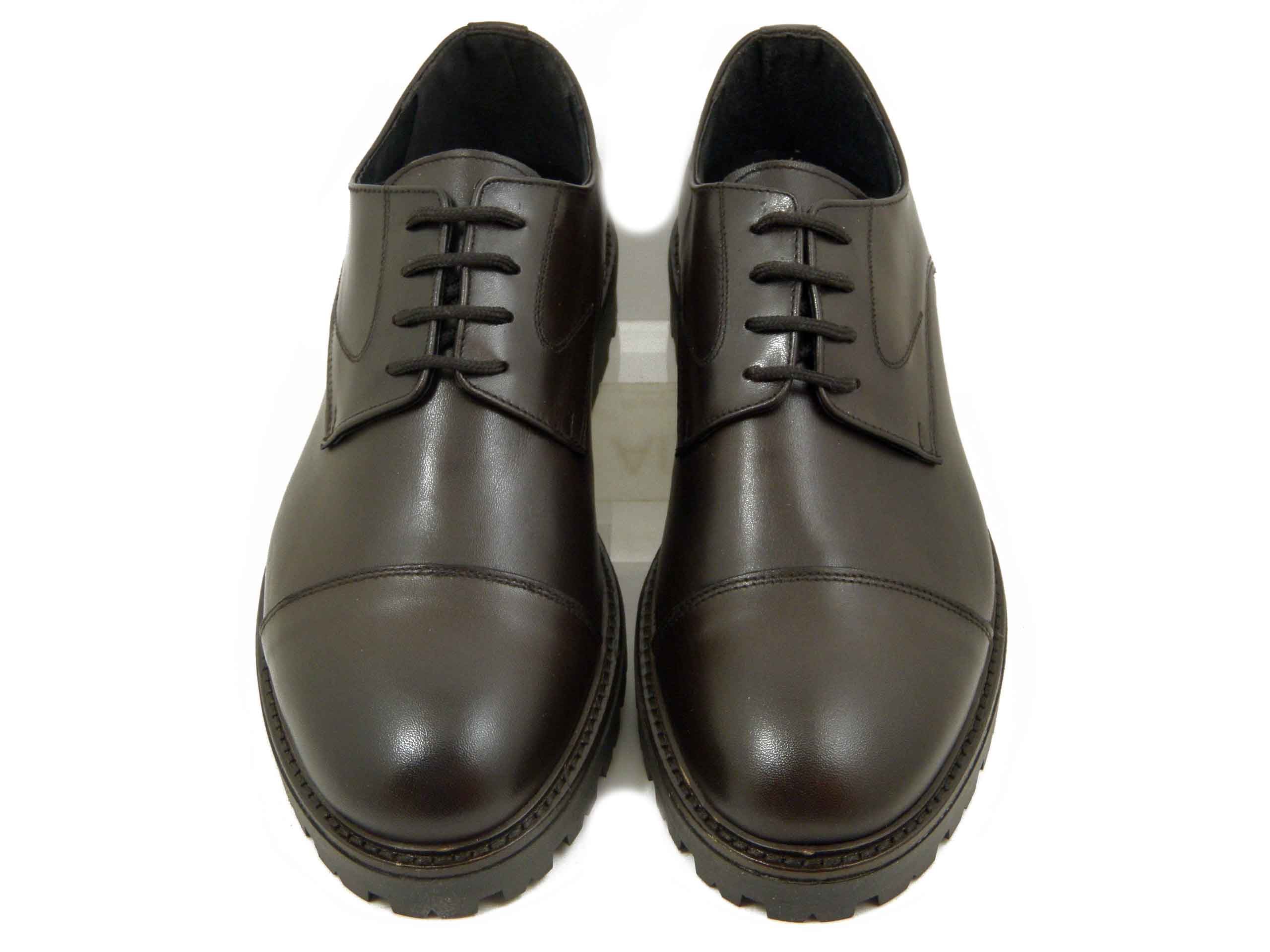 Scarpe Derby Uomo Stringate in Pelle Marrone scuro, Made in Italy, Osvaldo Pericoli - 3005