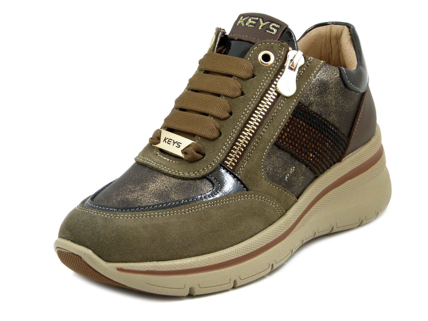 Sneakers Donna Marrone e Bronzo, Zeppa Media 5 cm, Plantare Estraibile, KEYS - K11264