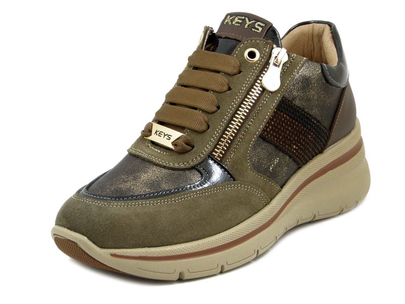 Sneakers Donna Marrone e Bronzo, Zeppa Media 5 cm, Plantare Estraibile, KEYS - K11264