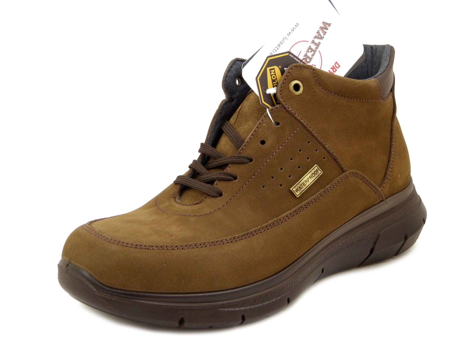 Scarponcini Uomo in Pelle Nabuk Waterproof Marrone, Pianta Comoda, Plantare Estraibile, LUISETTI - 36105
