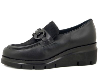 Mocassini Donna in Pelle e Cavallino Nero, Zeppa Media 5 cm, Osvaldo Pericoli - I518167