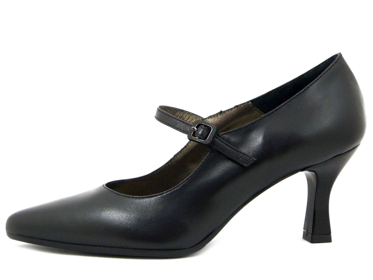 Decolleté Mary Jane in Pelle Nappa Nero, Tacco Medio 7 cm, Osvaldo Pericoli - I5P61