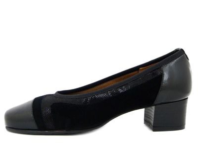 Décolleté Linea Comfort in Pelle Lucida e Camoscio Nero, Tacco Basso, Pianta Larga, Osvaldo Pericoli - I4MAX Décolleté Linea Comfort in Pelle Lucida e Camoscio Nero, Tacco Basso, Pianta Larga, Osvaldo Pericoli - I4MAX