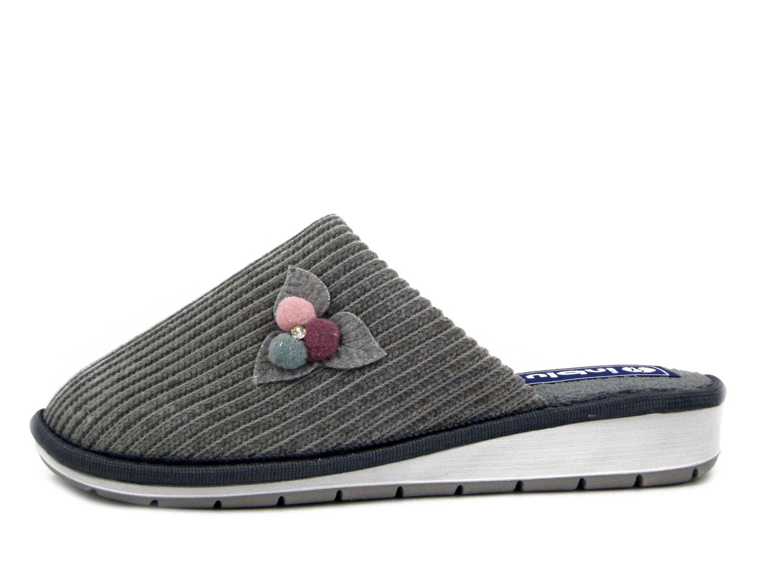 Pantofole Donna invernali in Velluto Grigio, Zeppa Bassa, Inblu - LB112