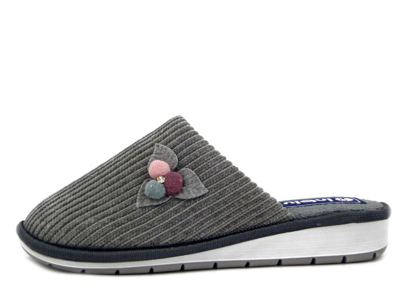 Pantofole Donna invernali in Velluto Grigio, Zeppa Bassa, Inblu - LB112