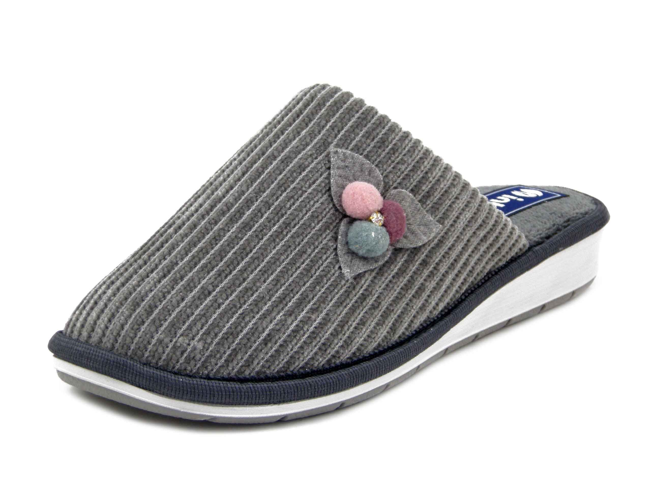 Pantofole Donna invernali in Velluto Grigio, Zeppa Bassa, Inblu - LB112