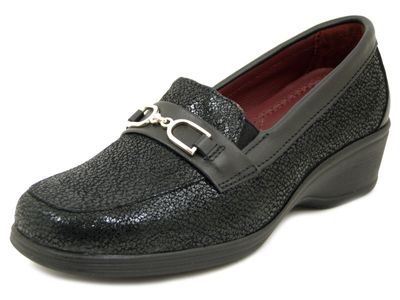 Mocassini Donna in Pelle Nero Zeppa Bassa, Sottopiede Estraibile, Pianta Comoda, STILEDIVITA - 9249