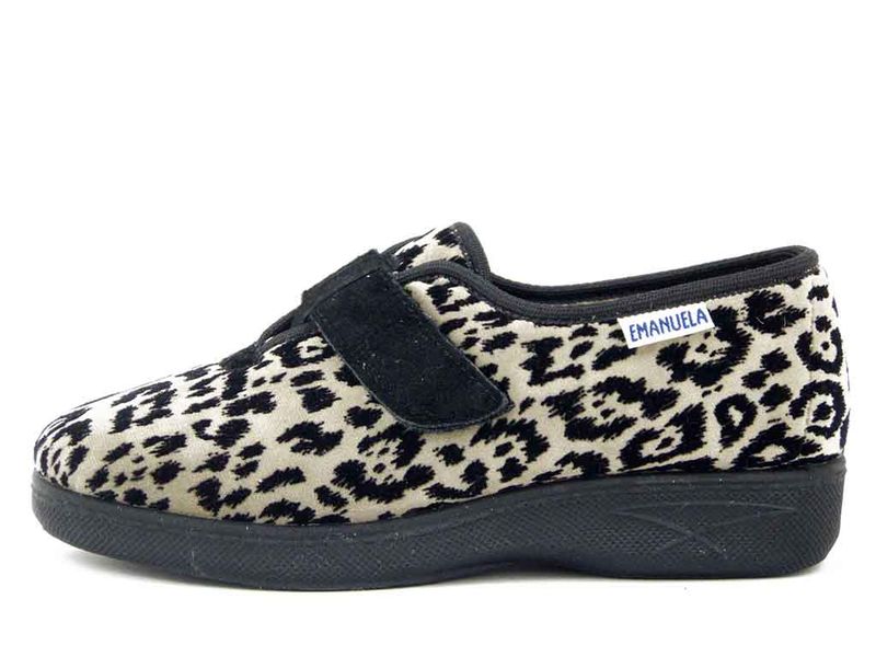 Scarpe Comfort Pantofole Chiuse Donna Invernali in Velluto Animalier, Chiusura Strap, Emanuela - 2252