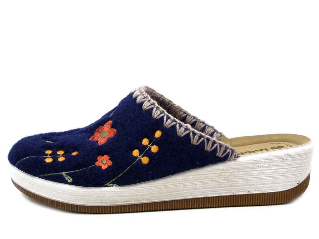 Pantofole Donna in Tessuto Blu a Fiori, Sottopiede Soft, INBLU - GC44