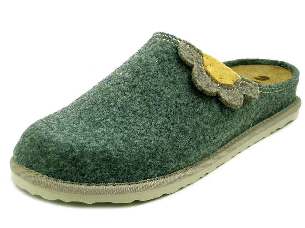 Pantofole Donna invernali in Tessuto Verde, Plantare Estraibile, INBLU - CS43