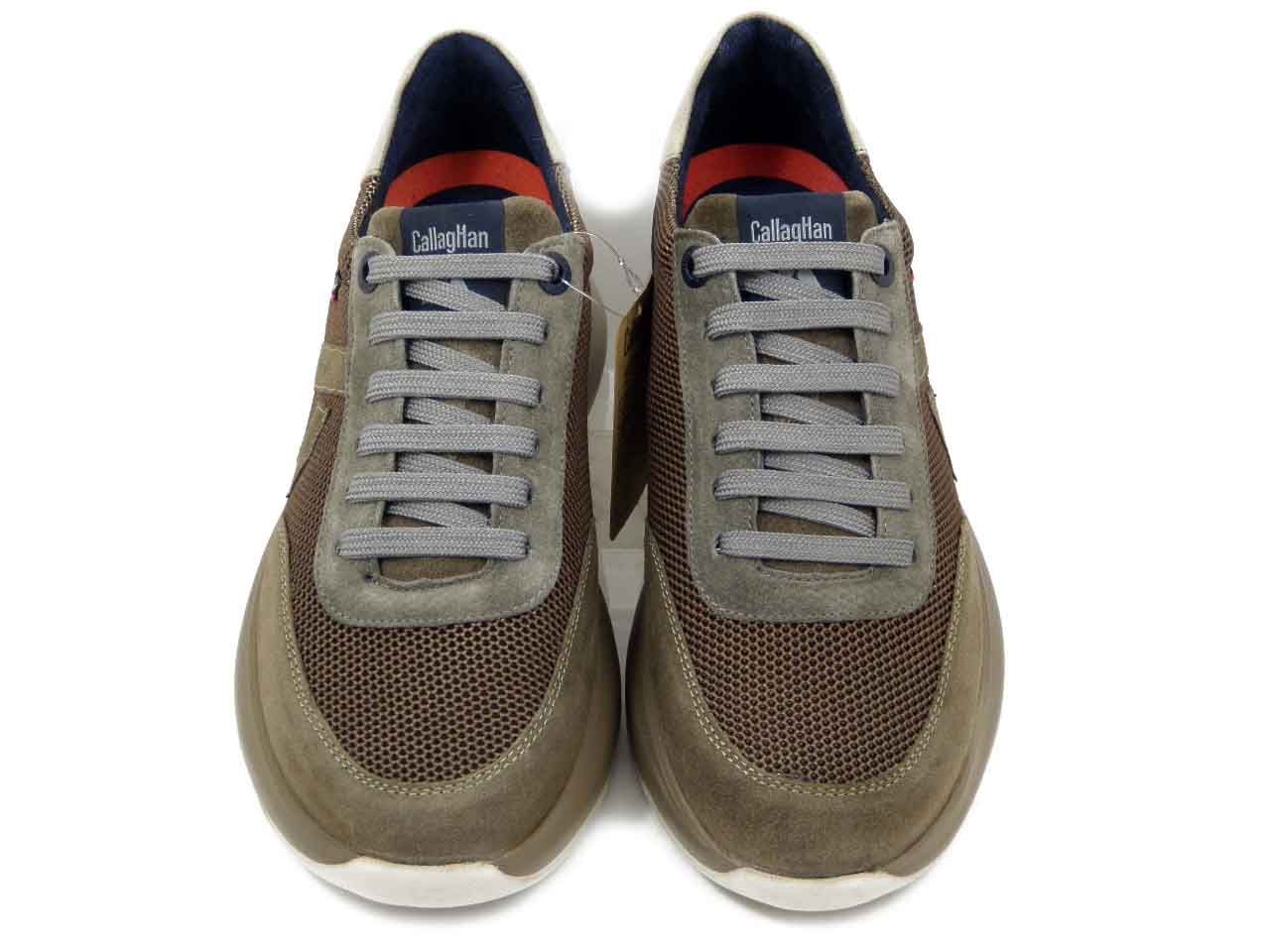 Sneakers Uomo in Pelle e Tessuto Marrone, Pianta Comoda, Plantare Estraibile, CALLAGHAN - 61203