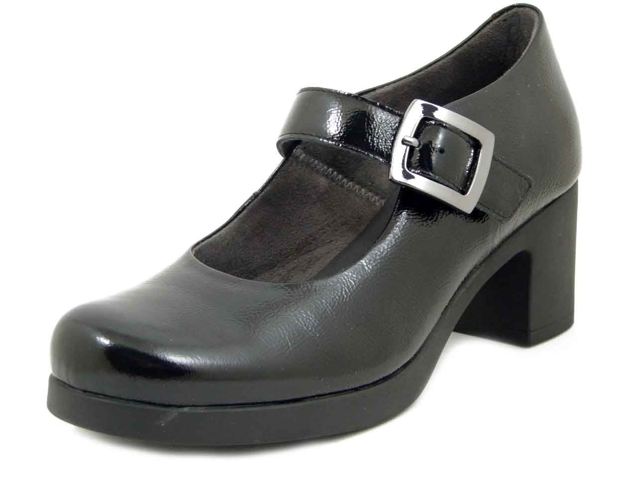 Decolleté Mary Jane in Pelle Nappa Lucida Nero, Tacco Medio 6 cm e Plateau, PITILLOS - 30100