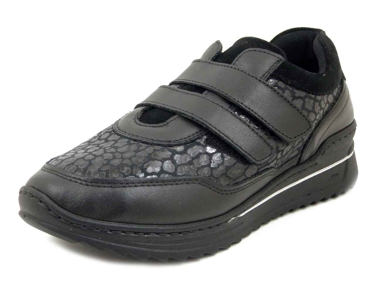 Scarpe Donna in Pelle e Tessuto Elasticizzato Nero con Strap, Plantare Estraibile, STILEDIVITA - 9232