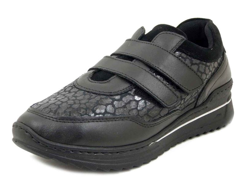 Scarpe Donna in Pelle e Tessuto Elasticizzato Nero con Strap, Plantare Estraibile, STILEDIVITA - 9232