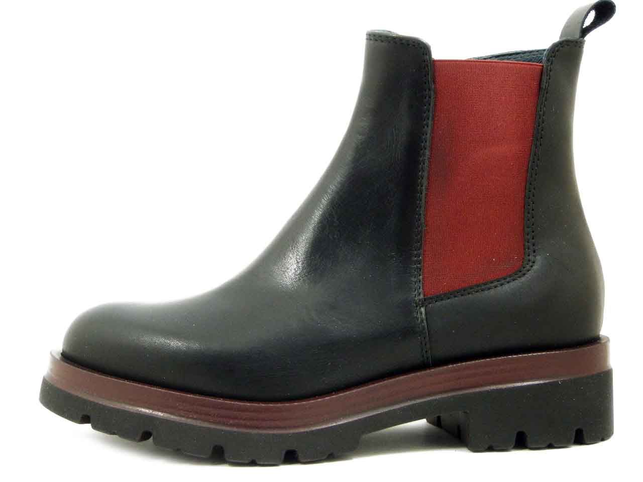 Stivaletti Donna in Pelle Nero con Elastico Bordeaux, Tacco Basso, Osvaldo Pericoli - I4RZ40A7