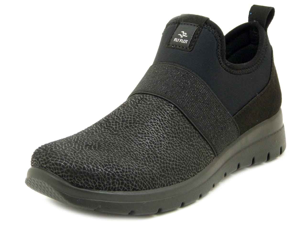 Slipon Donna in Tessuto Elasticizzato Nero, Zeppa Bassa, FLYFLOT - 27T16