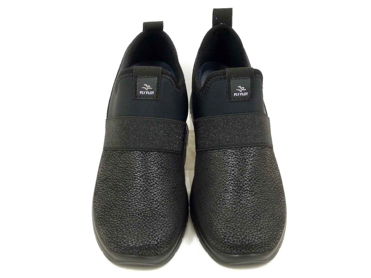 Slipon Donna in Tessuto Elasticizzato Nero, Zeppa Bassa, FLYFLOT - 27T16