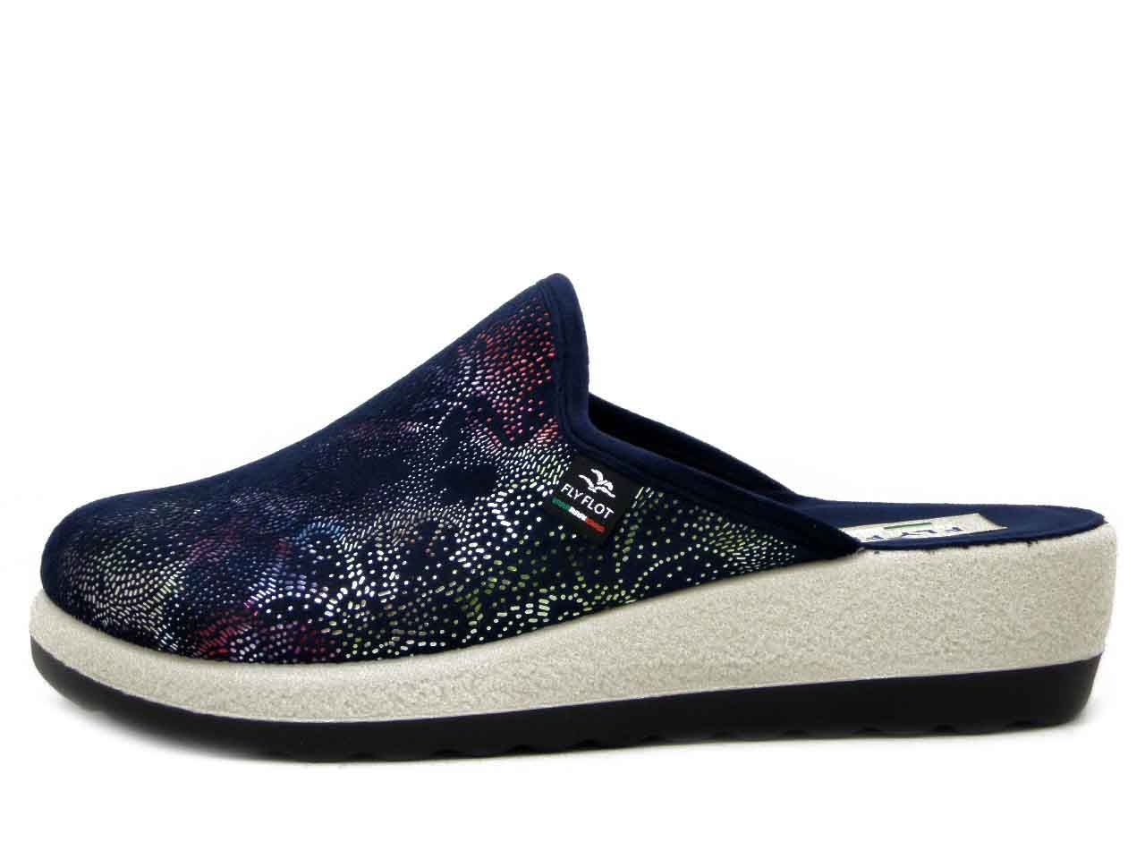 Pantofole Donna in Velluto Blu, Zeppa Bassa 4 cm, FLY FLOT - 44X22