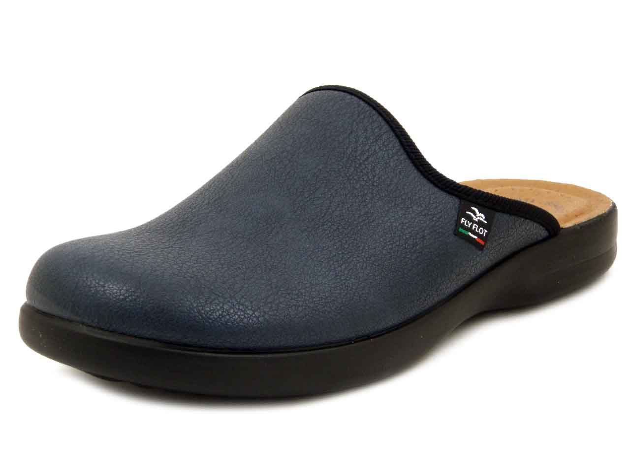 Pantofole Uomo in Eco Pelle Elasticizzata Blu, Sottopiede Anatomico in Vera Pelle, FLY FLOT - P7502