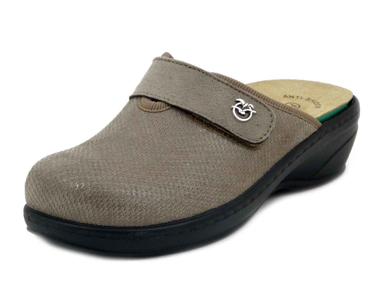 Pantofole Donna in Tessuto Elasticizzato Beige con Strap, Plantare Estraibile, Zeppa Bassa, FLY FLOT - 35W34