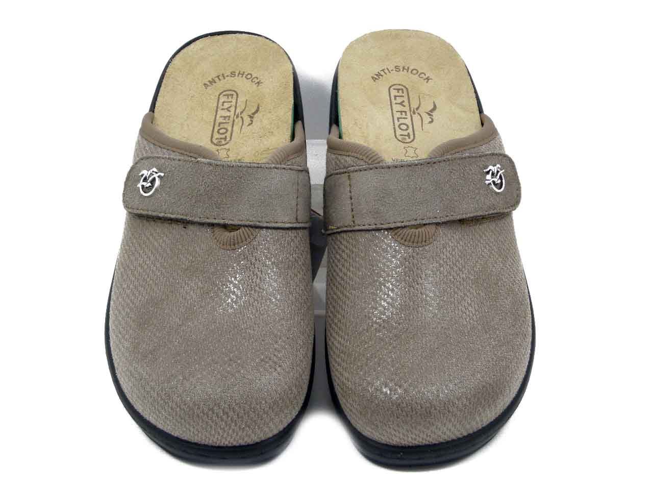 Pantofole Donna in Tessuto Elasticizzato Beige con Strap, Plantare Estraibile, Zeppa Bassa, FLY FLOT - 35W34