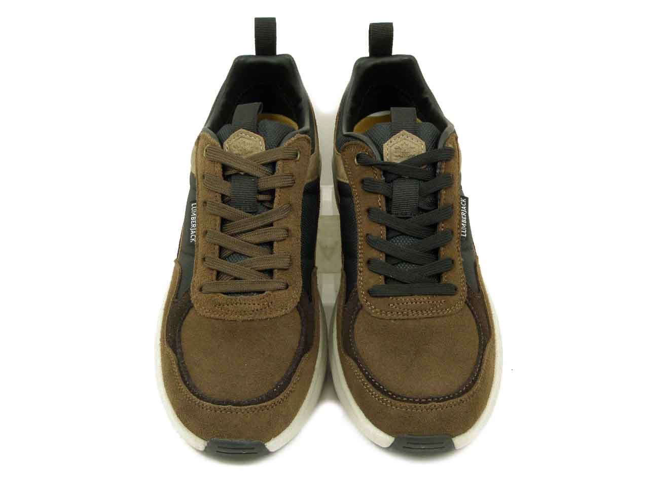 Sneakers Uomo in Pelle Camoscio Marrone e Tessuto Blu, Plantare Estraibile, Lumberjack - 17256