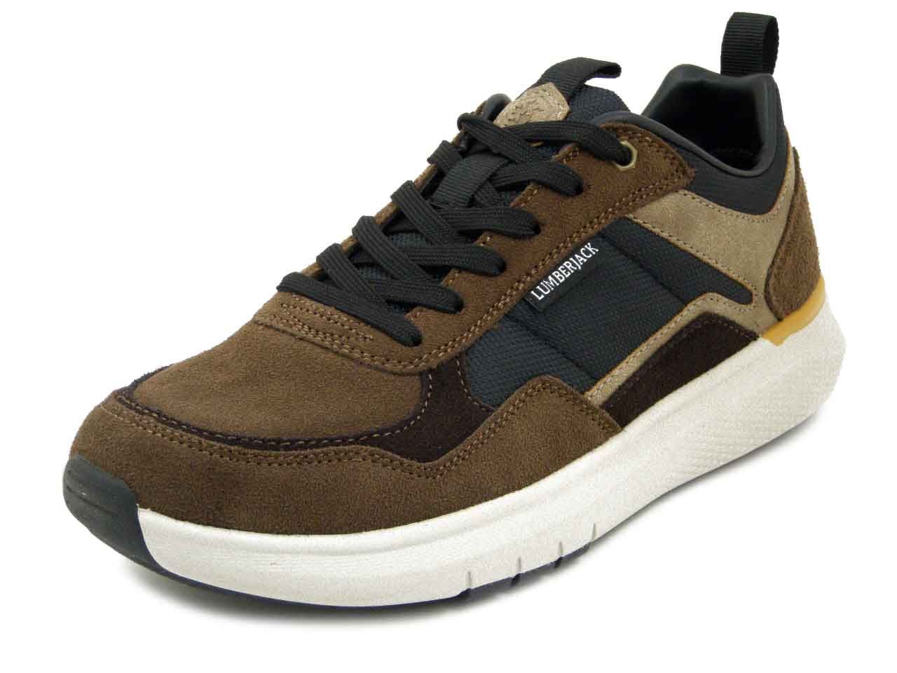 Sneakers Uomo in Pelle Camoscio Marrone e Tessuto Blu, Plantare Estraibile, Lumberjack - 17256