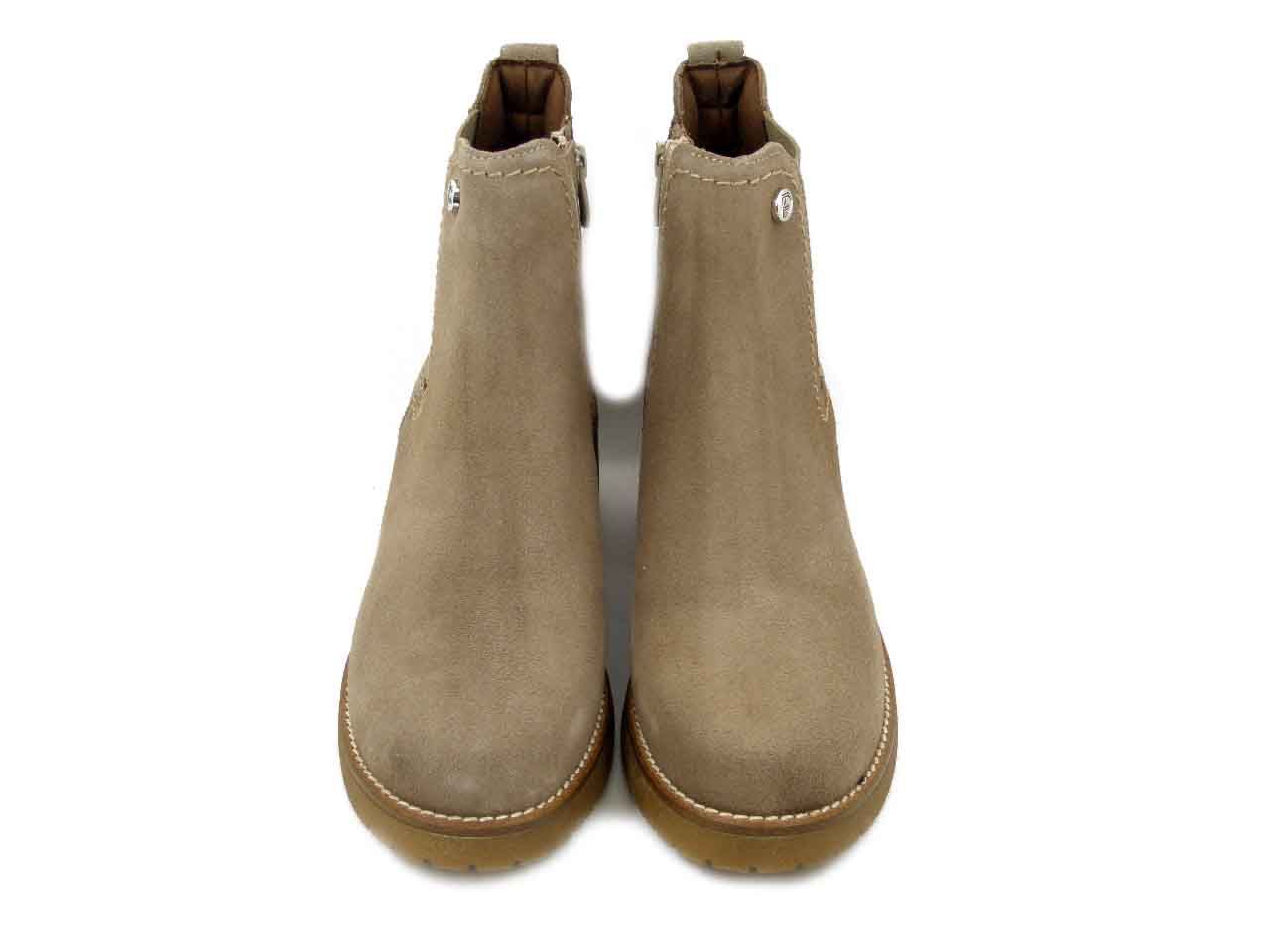 Stivaletti Donna in Pelle Camoscio Beige, Plantare Estraibile, Tacco Medio e Plateau, PITILLOS - 20227
