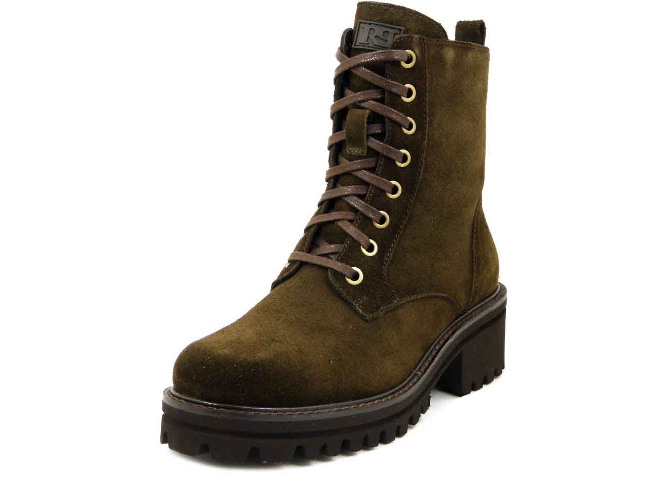 Stivaletti Anfibi Donna in Pelle Camoscio Verde/Marrone, Tacco Basso, Raquel Perez - 23052VE