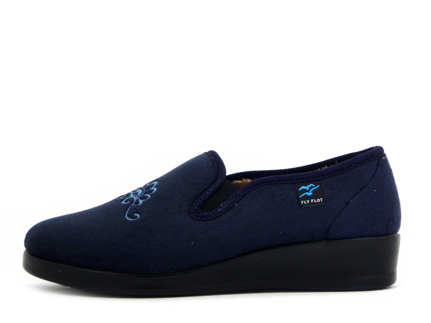 Pantofole Donna Chiuse Invernali in Tessuto Blu, Zeppa Bassa, FLYFLOT - N3Q12