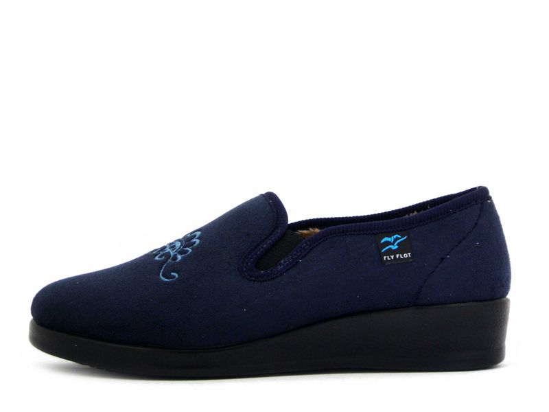 Pantofole Donna Chiuse Invernali in Tessuto Blu, Zeppa Bassa, FLYFLOT - N3Q12