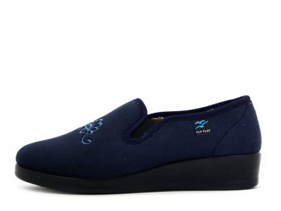 Pantofole Donna Chiuse Invernali in Tessuto Blu, Zeppa Bassa, FLYFLOT - N3Q12 Pantofole Donna Chiuse Invernali in Tessuto Blu, Zeppa Bassa, FLYFLOT - N3Q12