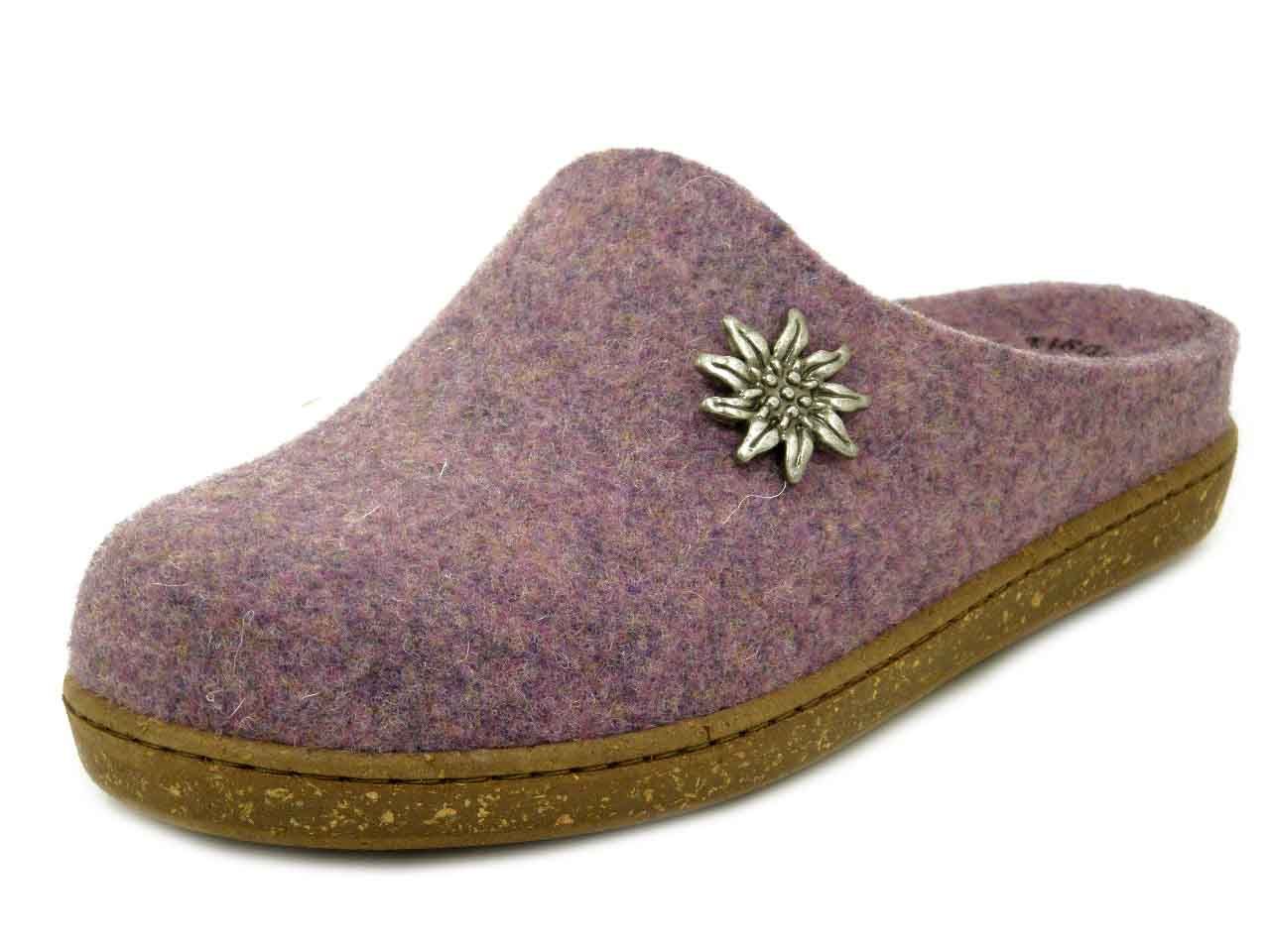 Pantofole Donna invernale in Feltro Lana Viola Lavanda, Plantare Estraibile, LE TIROLESI - 453