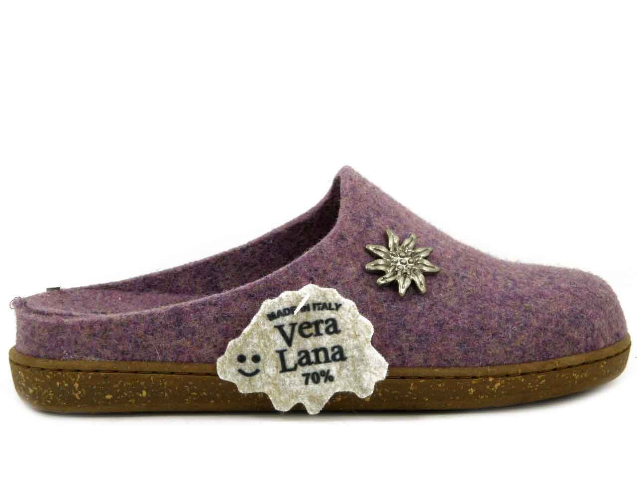 Pantofole Donna invernale in Feltro Lana Viola Lavanda, Plantare Estraibile, LE TIROLESI - 453
