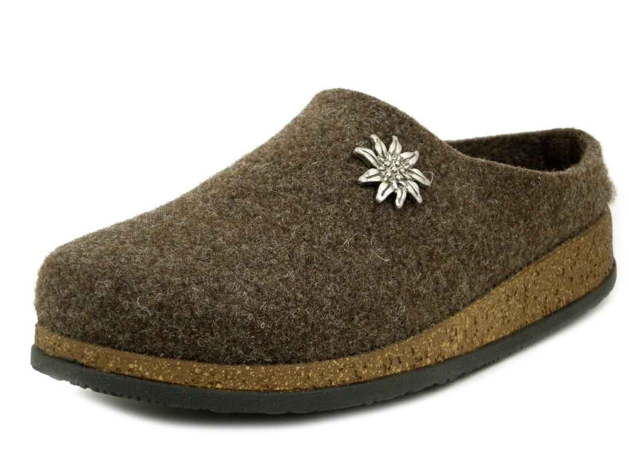 Pantofole Uomo Invernali in Feltro Lana Marrone, LE TIROLESI - BIOB