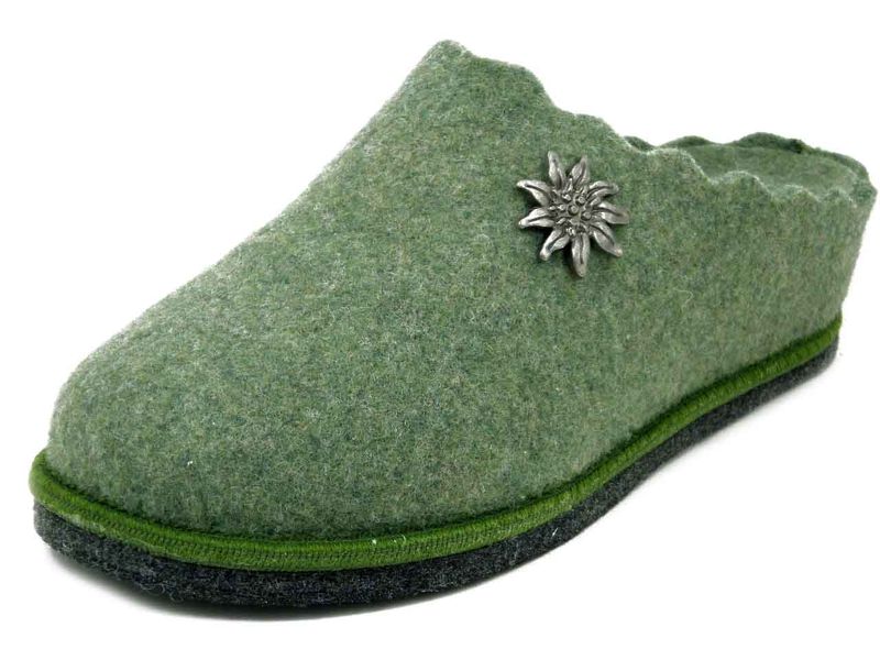 Pantofole Donna invernale in Feltro Lana Verde, Plantare Estraibile, LE TIROLESI - 583