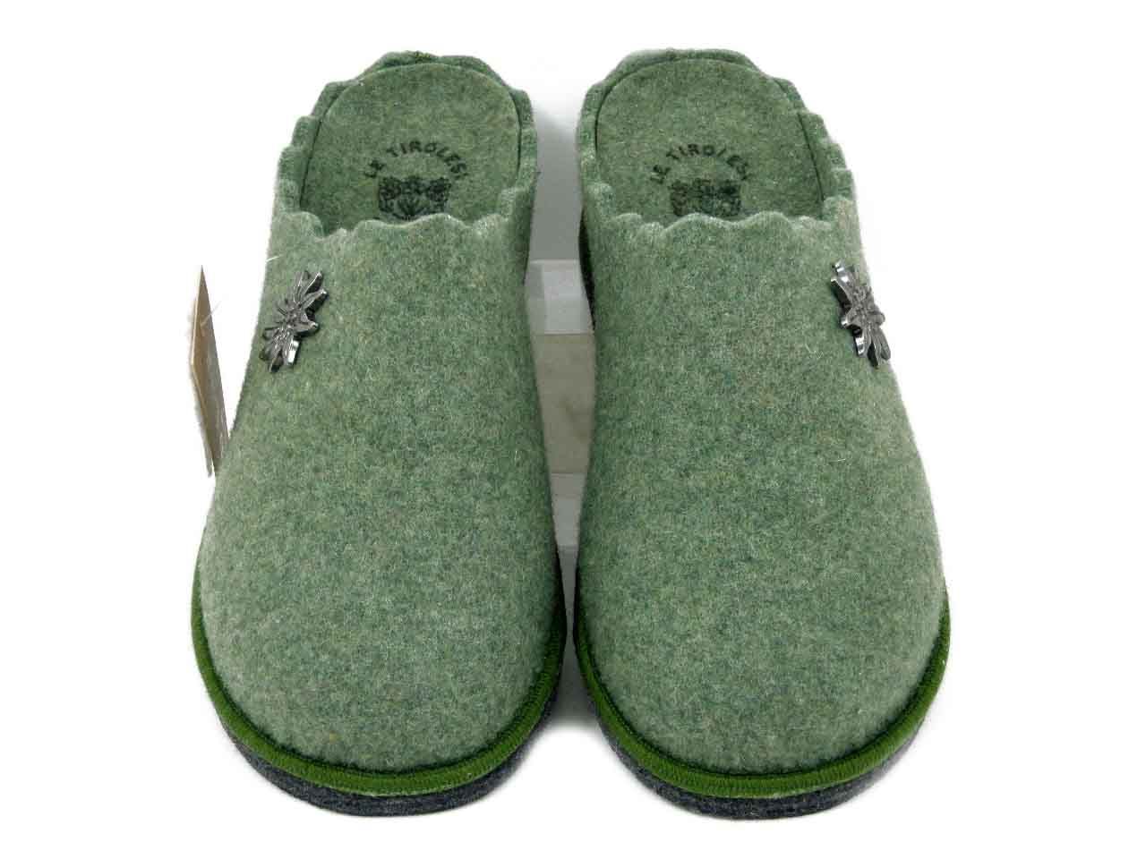 Pantofole Donna invernale in Feltro Lana Verde, Plantare Estraibile, LE TIROLESI - 583