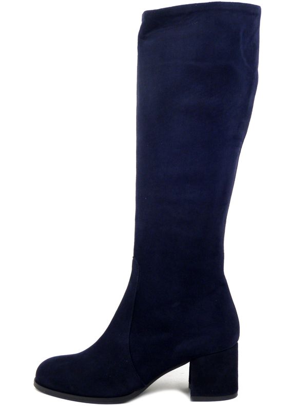 Stivali Donna al ginocchio in Pelle Camoscio Blu, Tacco Medio Basso 5 cm, Made in Italy - ST01