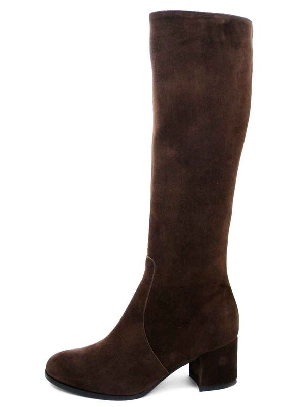 Stivali Donna al ginocchio in Pelle Camoscio Marrone, Tacco Medio Basso 5 cm, Made in Italy - ST01