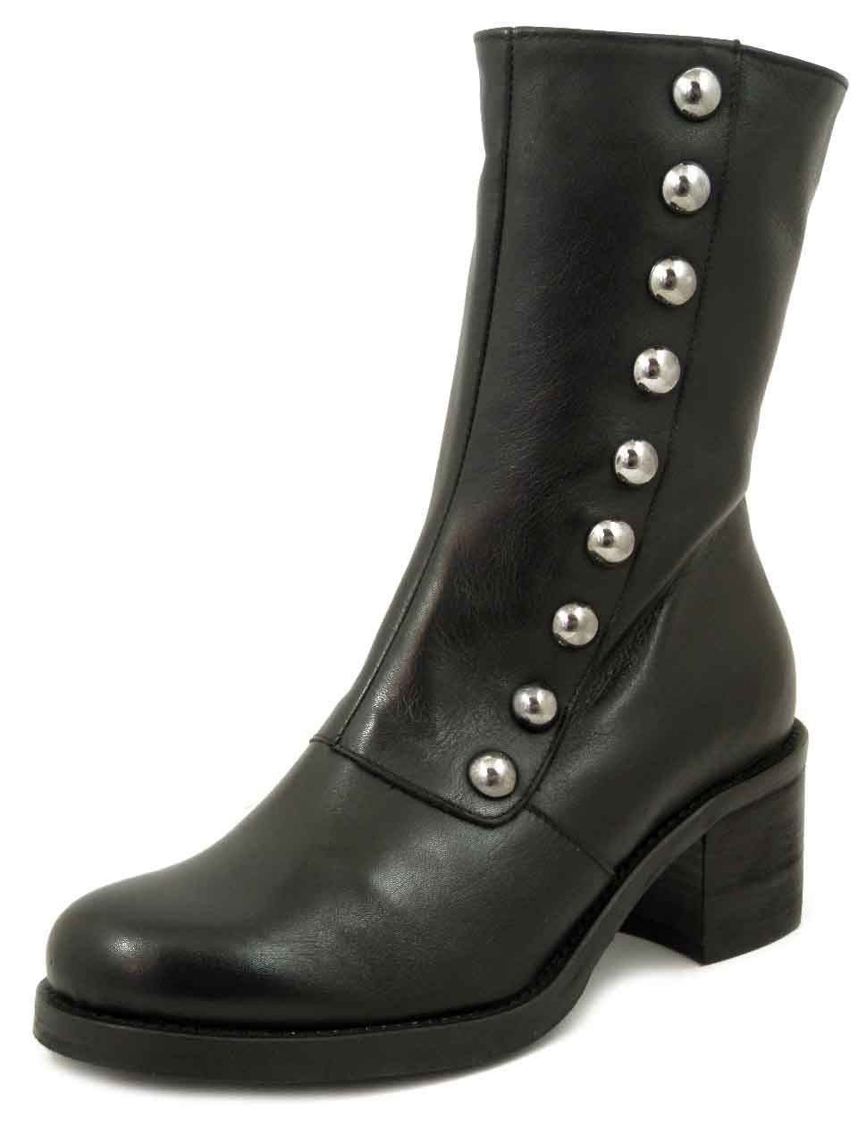 Stivaletti Donna in Pelle Nero con Borchie, Tacco Medio 5 cm, Osvaldo Pericoli - VIENNA19NE