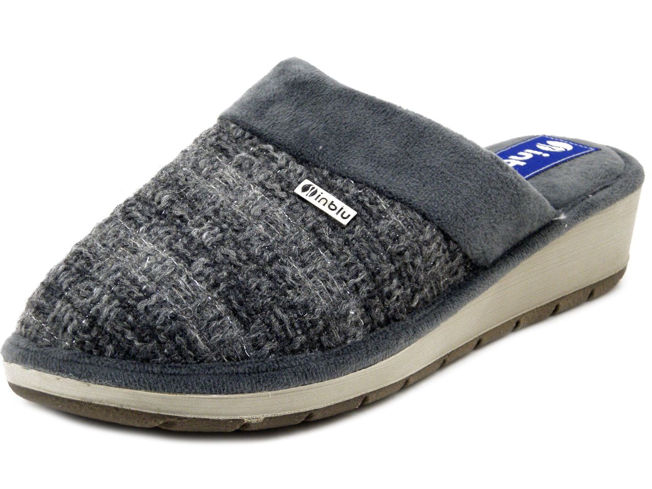 Pantofole Donna invernali in Tessuto Grigio, Zeppa Bassa, Inblu - GY24