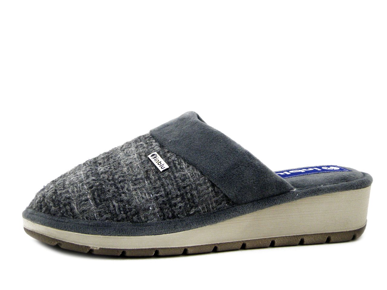 Pantofole Donna invernali in Tessuto Grigio, Zeppa Bassa, Inblu - GY24 Pantofole Donna invernali in Tessuto Grigio, Zeppa Bassa, Inblu - GY24