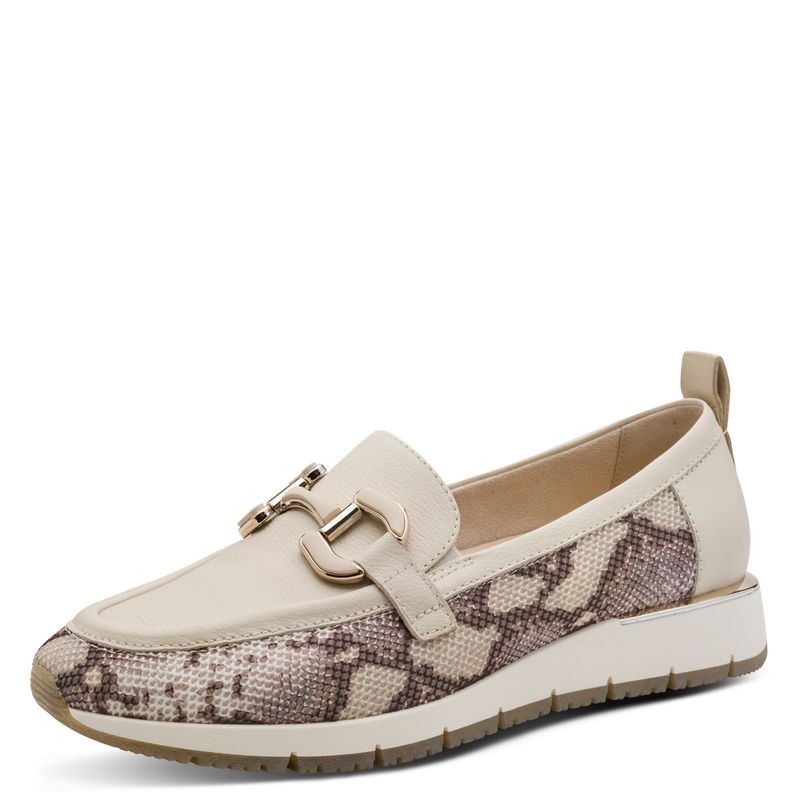 Mocassini Donna in Pelle e Tessuto Beige Animalier, Plantare Estraibile, Tamaris - 24705 Mocassini Donna in Pelle e Tessuto Beige Animalier, Plantare Estraibile, Tamaris - 24705