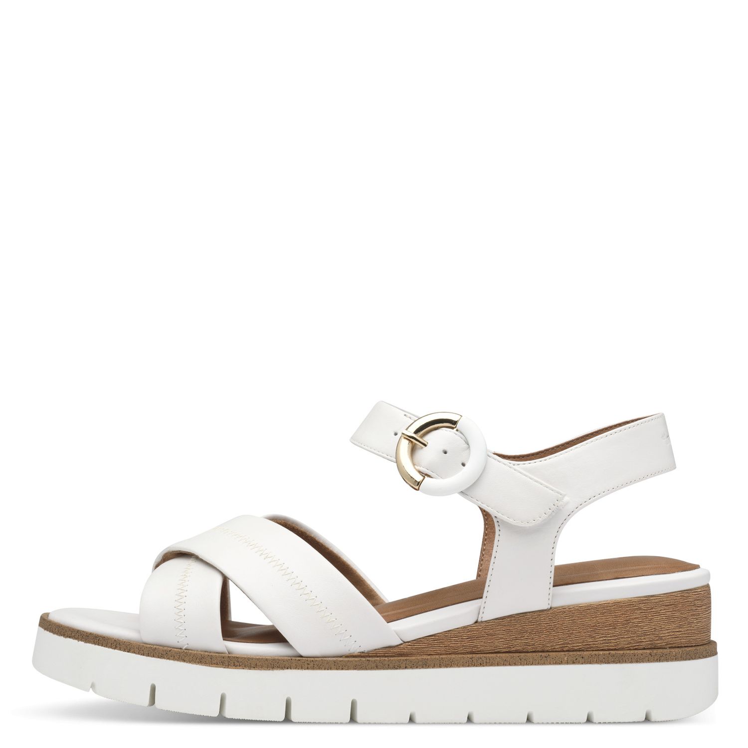 Sandali Donna in Pelle Bianco, Zeppa Bassa 4 cm, Tamaris - 28202